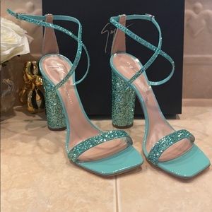 Giuseppe Zannoti Glitter Square Toe  Heels size 41 NIB